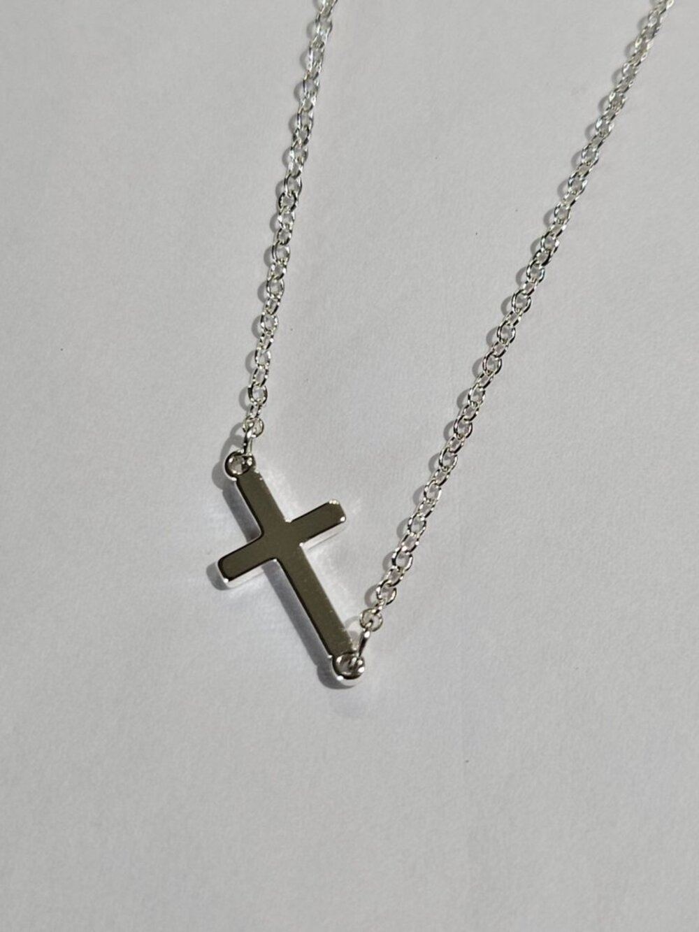 Silvertone Cross Necklace Simple Dainty Minimalist 16 - 18 inches Long